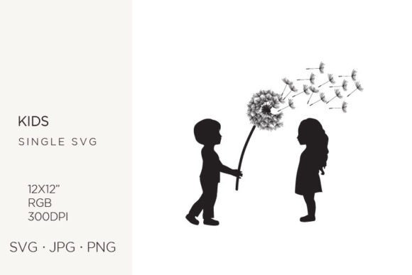Boy and Girl with Dandelion Flower Vector Art