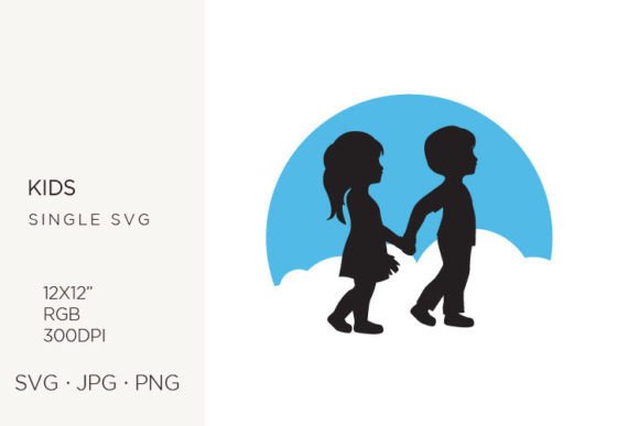 Boy and Girl with Sky and Clouds Vector Art