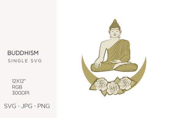Buddha with Moon and Flowers: A Serene Vector Art Guide