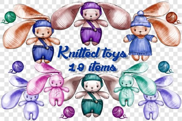 Evaluating Cute Watercolor Knitted Toys Clipart PNG for Professional Design Projects