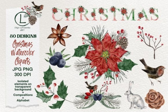 Evaluating the Creative Potential of Christmas Watercolor Clipart 80 PNGs