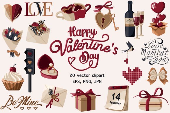 Evaluating the Happy Valentine's Day Vector Clipart Set for Professional Design Work