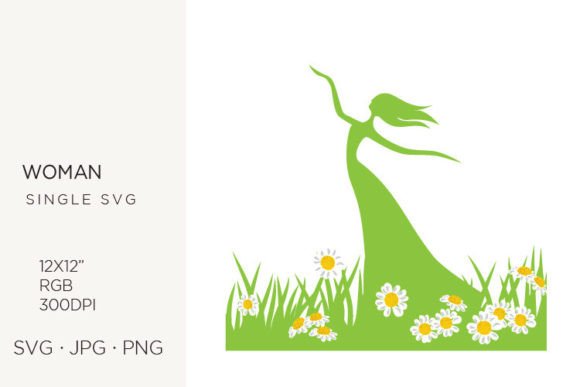 Exploring the Versatility of Female Figure, Green Field and Daisies Vector Art