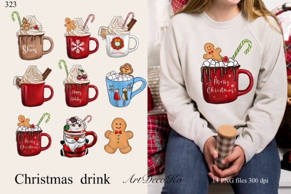 Festive Christmas Chocolate Mugs: 14 High-Res PNGs