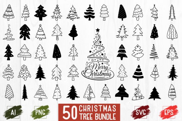 Hand Drawn Christmas Tree Bundle: 50 Unique SVGs