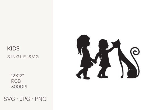 Little Girls and Cat: Charming Vector Art for Creators
