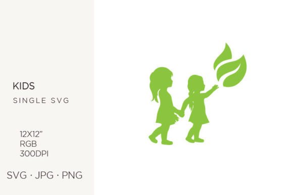 Little Girls with Green Leaves: Versatile Vector Art