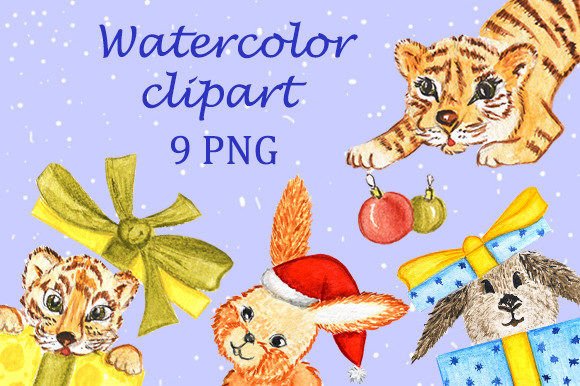 New Year's Watercolor Clipart: Tigers & Rabbits