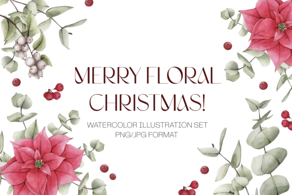 Watercolor Christmas Flowers Cliparts for Festive Projects