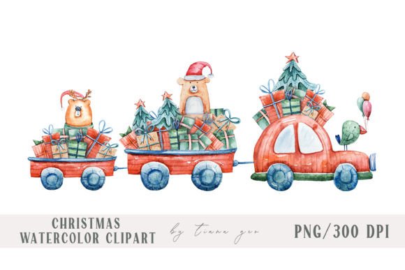 Watercolor Christmas Truck Clipart for Festive Designs